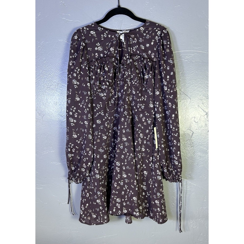 Böhme Myles Brown/burgundy Floral Mini Dress New Size S Babydoll Cottage Prairie